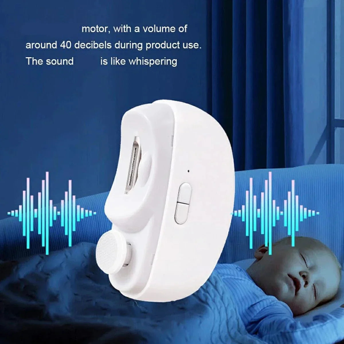White electric nail clipper with ergonomic design and quiet motor, ideal for safe nail trimming for babies and seniors.