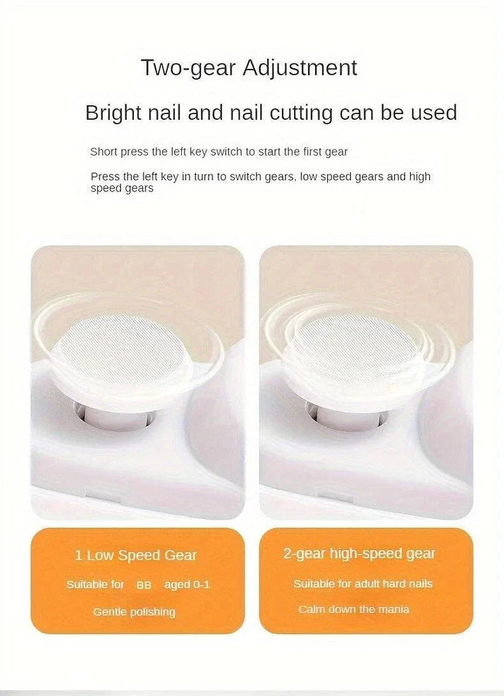 Electric nail clipper with two-speed adjustment for safe and effortless nail trimming