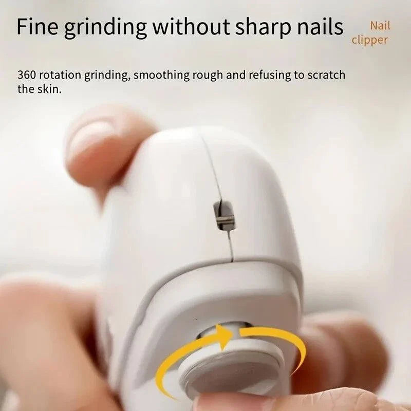 Electric nail clipper with 360 rotation grinding for safe, smooth nail trimming without skin scratches
